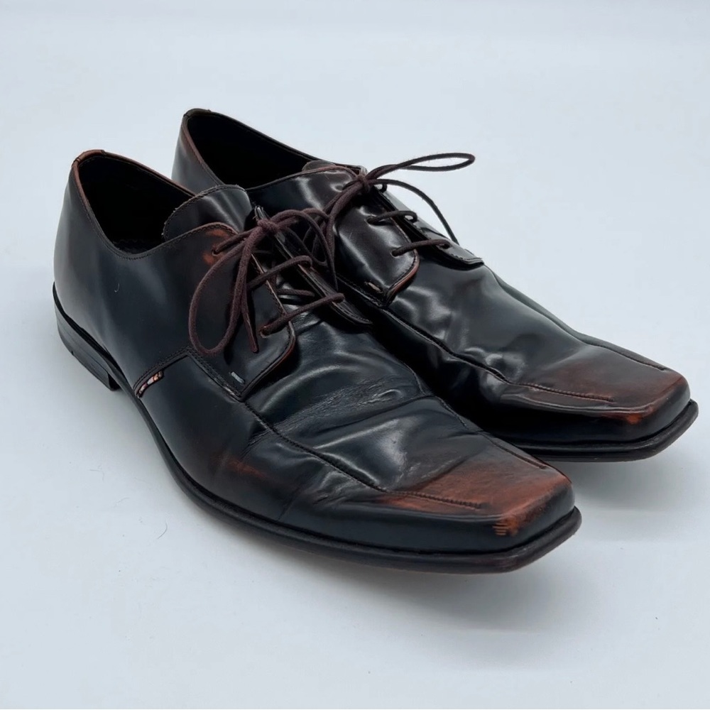 Paul Smith Dark Brown Leather Square Toe Lace Up Brogue Dress Shoes UK Size 9 - Picture 1 of 10